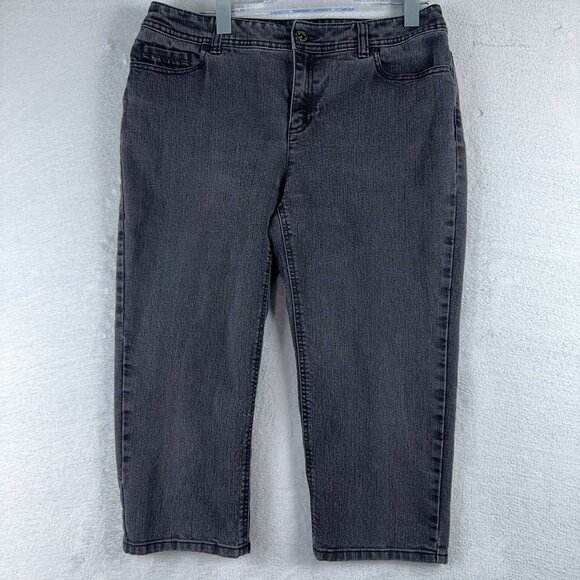 Chico's Ankle Cropped Jeans Mid Rise Charcoal Wash Womens Black Size 1.5 - Picture 1 of 11